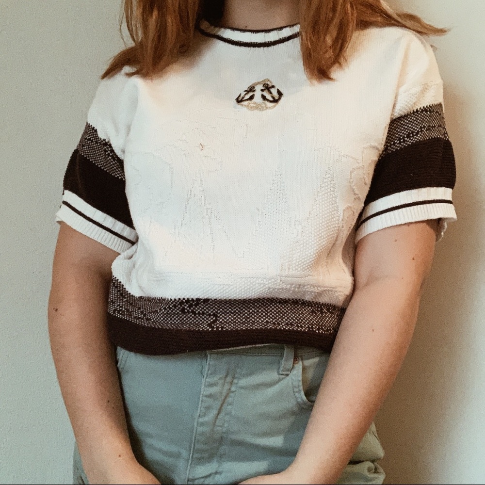 vintage embroidered anchor short sweater top